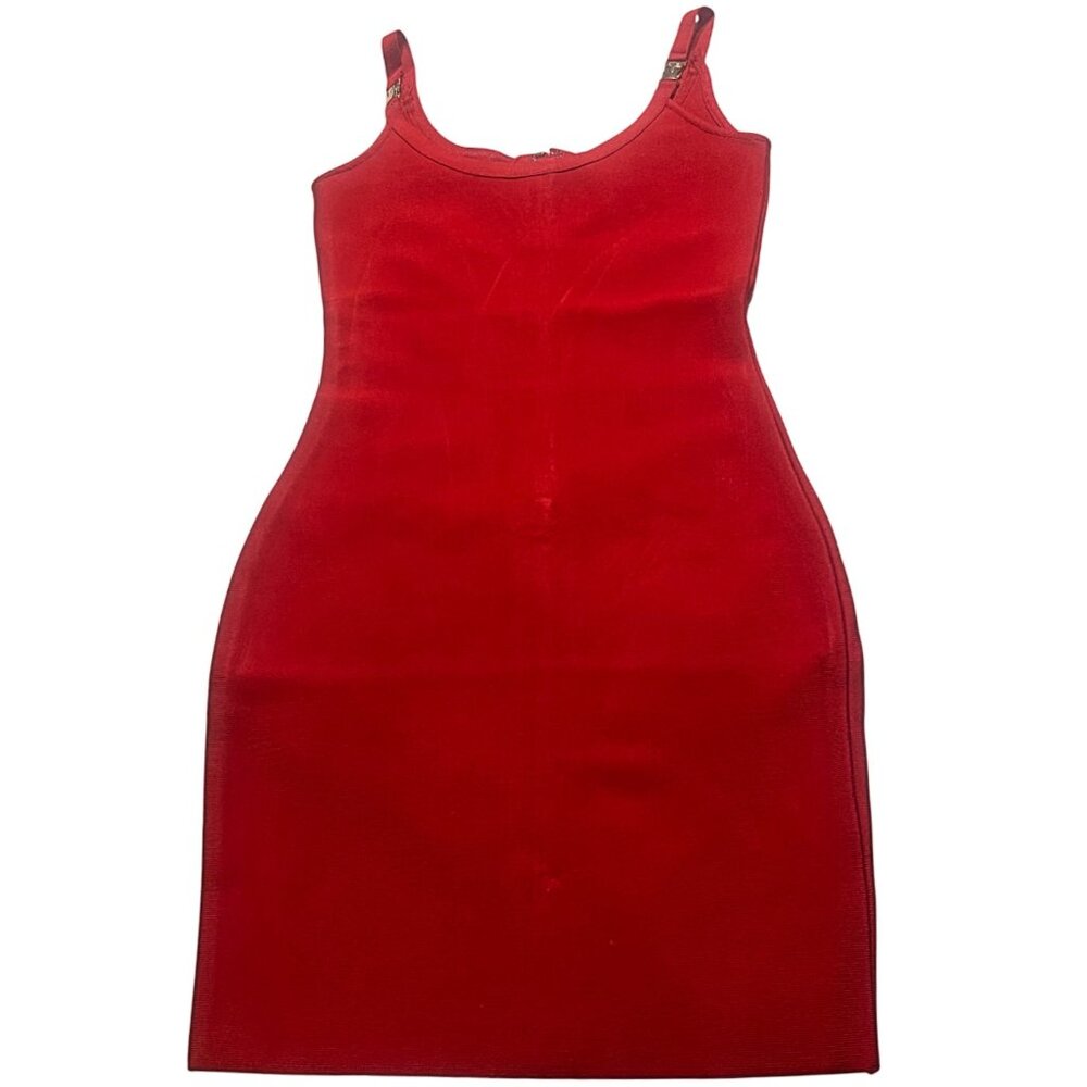 Women's Red Bodycon Bandage Mini Dress with Gold Buckle Straps – Size S - Picture 5 of 8